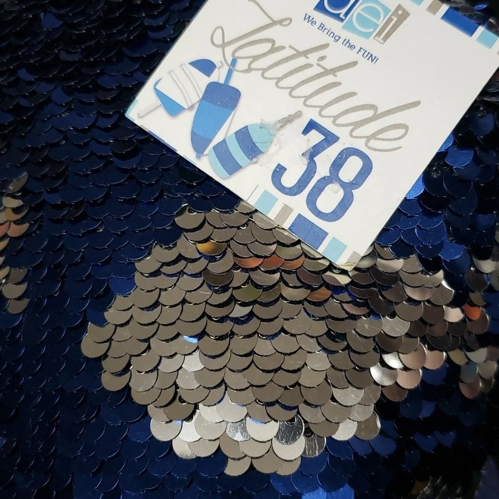 Dennis East International Latitude 38 NWT Blue and Silver Reversible Fish Pillow